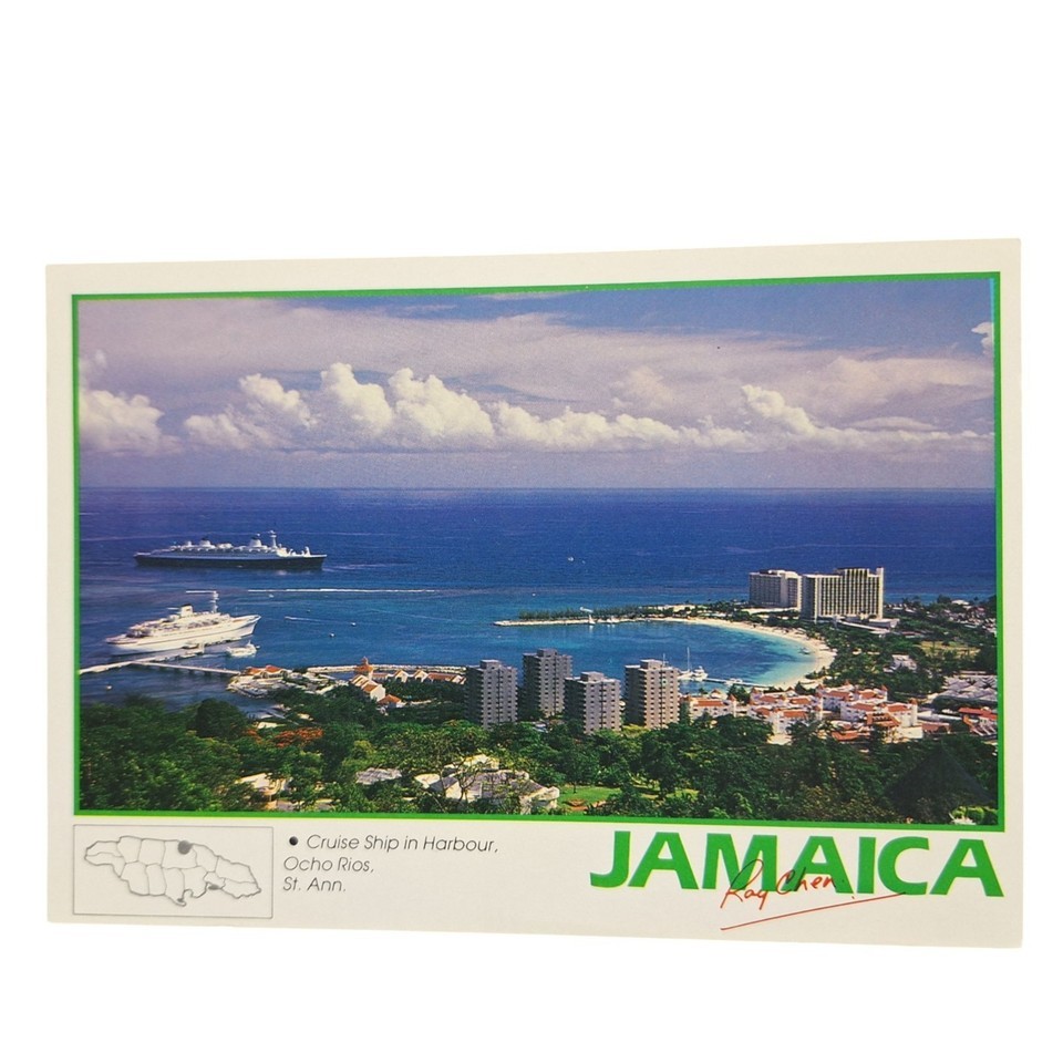 Postcard Cruise Ship In Harbour Ocho Rios St Ann Jamaica Chrome Unposted - $4.92