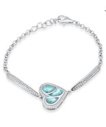 Sterling Silver Natural Larimar and CZ Heart Bracelet - €87,51 EUR