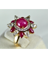 Natural Ruby Cabochon Rose Cut Diamond 18K Yellow Gold Unique Cocktail Ring - £3,753.26 GBP