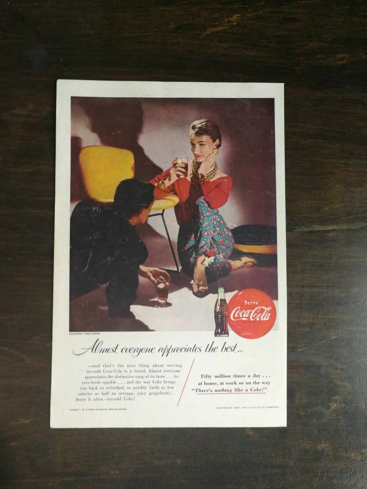 Primary image for Vintage 1955 Coca-Cola Tina Leber Costume Full Page Color Ad 1221