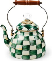 Mackenzie-Childs Green-and-White Emerald Check Tea Kettle 2 Qt - $149.95