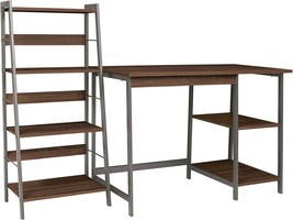 Soho Urban Industrial 43&quot; Home Office Desk With 4 Shelf Bookcase, Dark Brown, By - £192.20 GBP