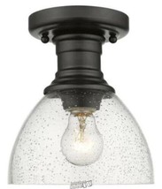 Golden Lighting-Hines 1-Light Black with Seeded Glass 6.88 in. Semi-Flus... - £41.75 GBP