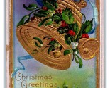 Auguri di Natale Dorato Campana Agrifoglio Cabina Scene 1910 DB Cartolin... - $5.08