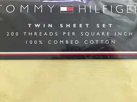 Tommy Hilfiger 3pc TWIN SHEET SET  FITTED SOLID YELLOW  200th 100% COTTO... - £31.20 GBP