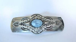 Blue stone silver distressed metal  native tribal hair clip barrette - £11.03 GBP