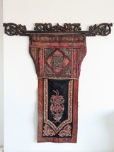 Antique Yunnan Embroidered Baby Carrier, Wall Hanging, Applique, Carved Wood - £167.35 GBP