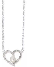 Rh Macy Cubic Zirconia and Imitation Pearl Heart Pendant Necklace - £16.52 GBP