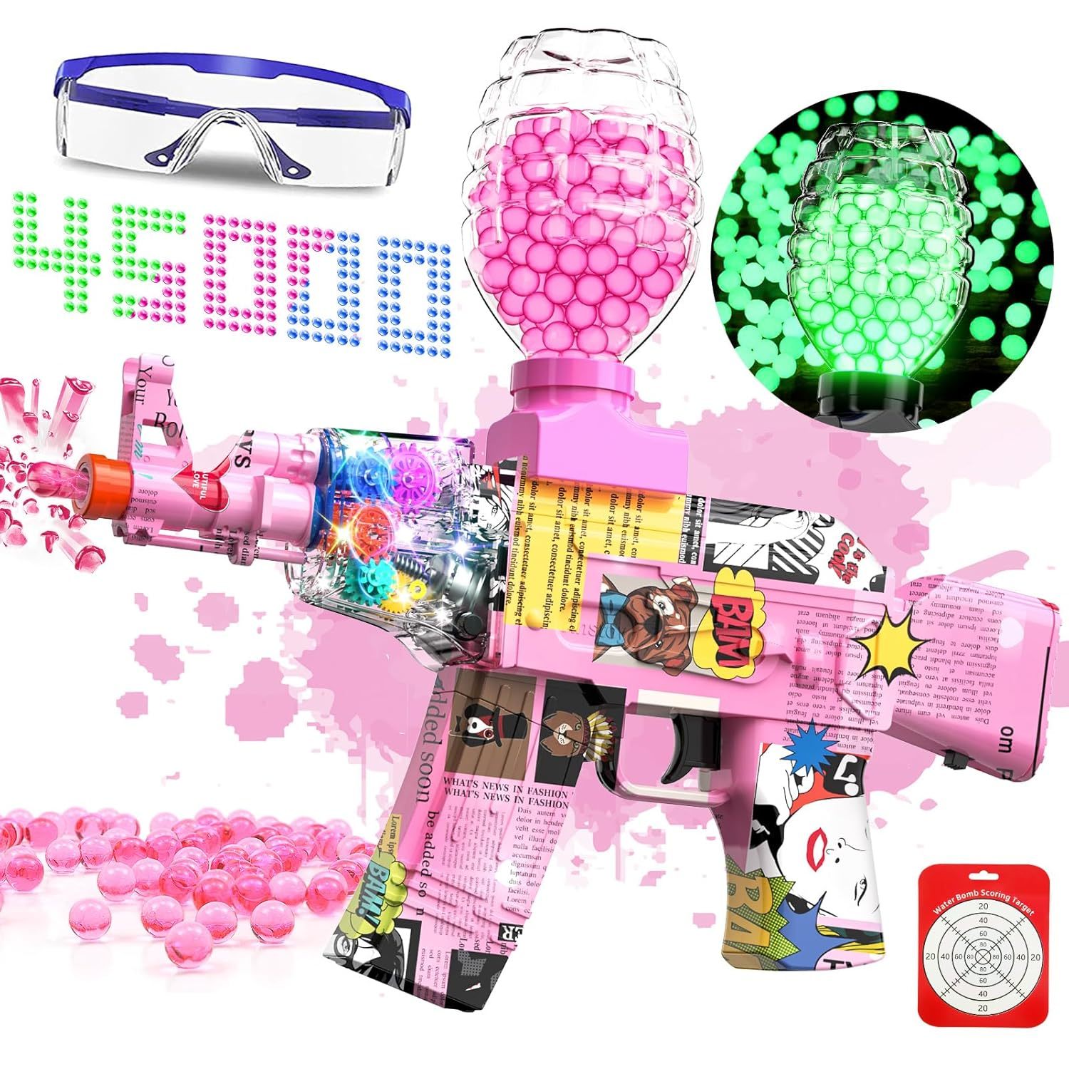 Electric With Gel Ball Blaster, Pink Splatter Blaster For Orbeez Automatic Glowi