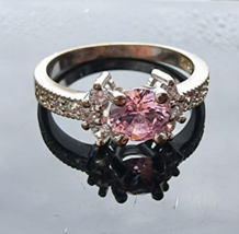 925 STERLING SILVER SPARKLING ROUND 7 mm  ROSE CZ COCTAIL RING SIZE 10.5 - $28.26