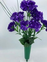 Cemetery Silk Flower Vase  Dark Purple Carnation Bouquet Vase - £30.32 GBP