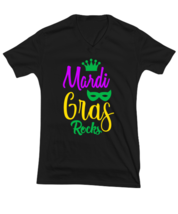 Mardi Gras Rocks, black Vneck Tee. Model 60058  - £23.59 GBP