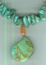 Puffed Carnelian Beads and Turquoise Nuggets in Drop Style Necklace - £94.91 GBP