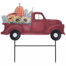 Vintage Metal Truck Garden Yard Lawn Stake RED Fall Outdoor Flowerbed Ar... - $22.76