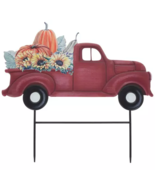 Vintage Metal Truck Garden Yard Lawn Stake RED Fall Outdoor Flowerbed Ar... - $31.90 CAD