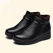 Fashion Winter Boots Women Leather Ankle Warm Boots Mom Autumn Plush Wedge Shoes - £40.93 GBP
