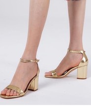 Heels Charm  Women’s Chunky Heel Strappy Gold High Heel Shoes Size 9M - $17.99