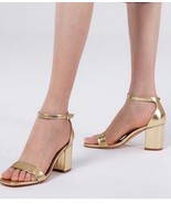 Heels Charm  Women’s Chunky Heel Strappy Gold High Heel Shoes Size 9M - $333.55 MXN