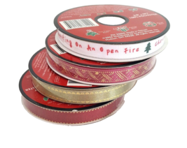 NEW Christmas Ribbon by Santas Workbench Narrow 3/8 in x 9 Ft Assorted 4 Rolls - £8.79 GBP