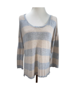 Soft Joie Striped Easy Fit Gray Taupe Oversized Knit Top Tee Size M Stretch - £9.07 GBP