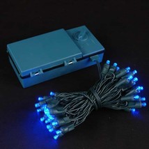 Battery Operated 50 LED Lights Blue on Green Wire - £21.58 GBP