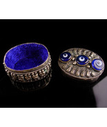 Antique evil eye Box - miniature ring casket - silver relief - keepsake ... - £99.91 GBP