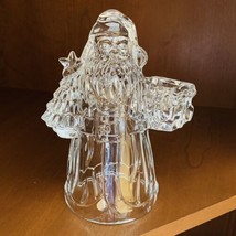 Vintage Lead Crystal Glass Santa Claus Candle Holder Figurine 7 1/2&quot; Tall - £15.16 GBP