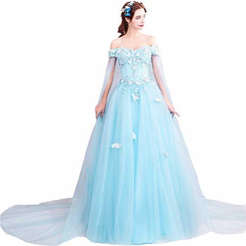 Kivary Off The Shoulder Long Prom Evening Dress Wedding Gown with Cape Mint Blue