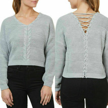 Numero Juniors Light Gray Cropped Lace-up Sweater Knit Pullover V-neck NWT - $21.99