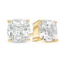 5mm Coupe Coussin Imitation Diamant 14K Jaune Plaqué Or Solitaire Clou Boucles - £90.78 GBP