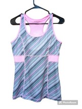 Tek Gear Womens Active Size Lg Pink &amp; Gray  Striped Athletic Shirt Built In Bra - £11.81 GBP