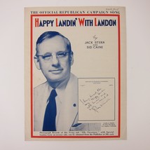 Alf Landon Presidential Campaign 1936 Sheet Music Happy Landin&#39; With Landon - $299.99