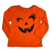 Girl&#39;s Sz 3T Halloween Jack O Lantern Pumpkin Long Sleeve Tee Orange Glitter TCP - £7.12 GBP