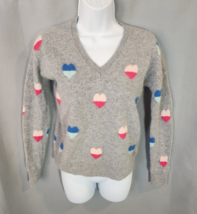 CYNTHIA ROWLEY Sweater  Women’s Gray Hearts All Over 2 Ply Cashmere Size Medium - $13.96