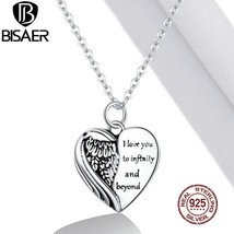 BISAER Heart Wings Necklace 925 Sterling Silver 45cm Adjustable Infinity Beyond  - £20.07 GBP