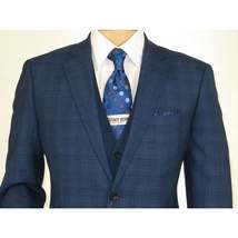 Mens Renoir 3 Piece Vested Suit Glenn Plaid Notch Lapel Business 278-2 Navy Blue image 7