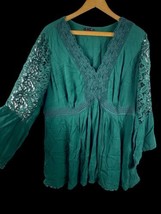 Torrid Size 1 1X Tunic Top Shirt Deep Green Empire Waist Flowy Peasant Romantic - £29.48 GBP