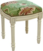 Vanity Stool Jacobean Floral Flowers Antique White Wash Green Antiqued - £235.12 GBP