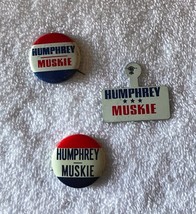 SET OF 3 Vintage 1968 Humphrey/Muskie Presidential Campaign Pinbacks &amp; Tag - £5.39 GBP