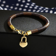 Gold Heart Lock Charm Bracelet, Classic Plaid Leather Bracelet  - £7.50 GBP