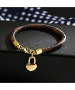 Gold Heart Lock Charm Bracelet, Classic Plaid Leather Bracelet  - £7.47 GBP