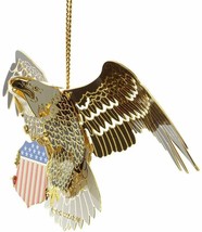 American Bald Eagle 54436 Holding Flag Shield 3D Brass Ornament USA - £26.11 GBP