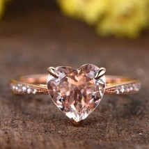 2Ct Heart Cut CZ Peach Morganite Solitaire Engagement Ring 14K Rose Gold Finish - £123.88 GBP