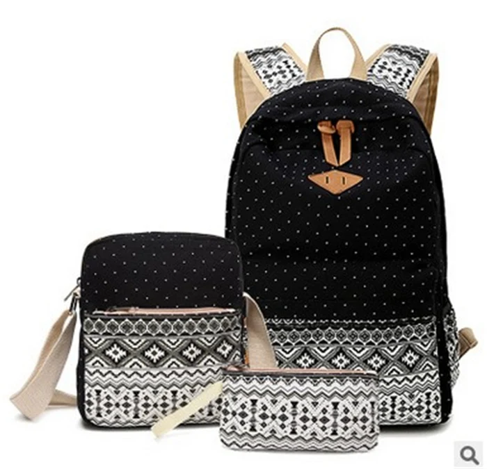 3pcs Set Bags Women Canvas Backpacks Women&#39;s Backpack Fashion Dot Composite Bag  - £40.11 GBP