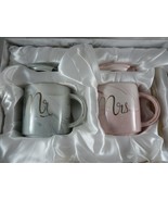 Mr &amp; Mrs Ceramic Coffee Mugs Set Pink Gray Marble Gold Trim Tea Cups Sta... - £25.93 GBP