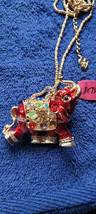 New Betsey Johnson Necklace Elephant Red Multicolor Rhinestone Collectible Nice - £11.20 GBP