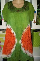 Sunflower Hippie Peasant Top Shirt Dress Tunic~M L XL~Tie-Dye~Green Oran... - $19.21