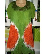 Sunflower Hippie Peasant Top Shirt Dress Tunic~M L XL~Tie-Dye~Green Oran... - $352.39 MXN