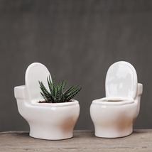 White Toilet Ceramic Succulent Pot, Creative Pot, Decorative Vase, Ornament - £16.02 GBP