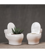 White Toilet Ceramic Succulent Pot, Creative Pot, Decorative Vase, Ornament - $19.99